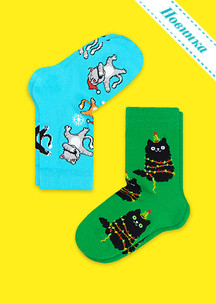 Цветные носки JNRB: Носки детские (2 пары) Новогодние котики