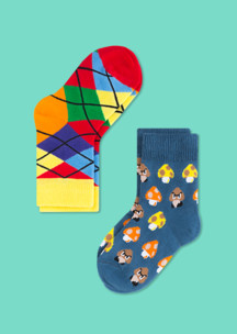 Цветные носки для всей семьи Ромбические JNRB: Носки детские (2 пары) Грибочки-ромбики